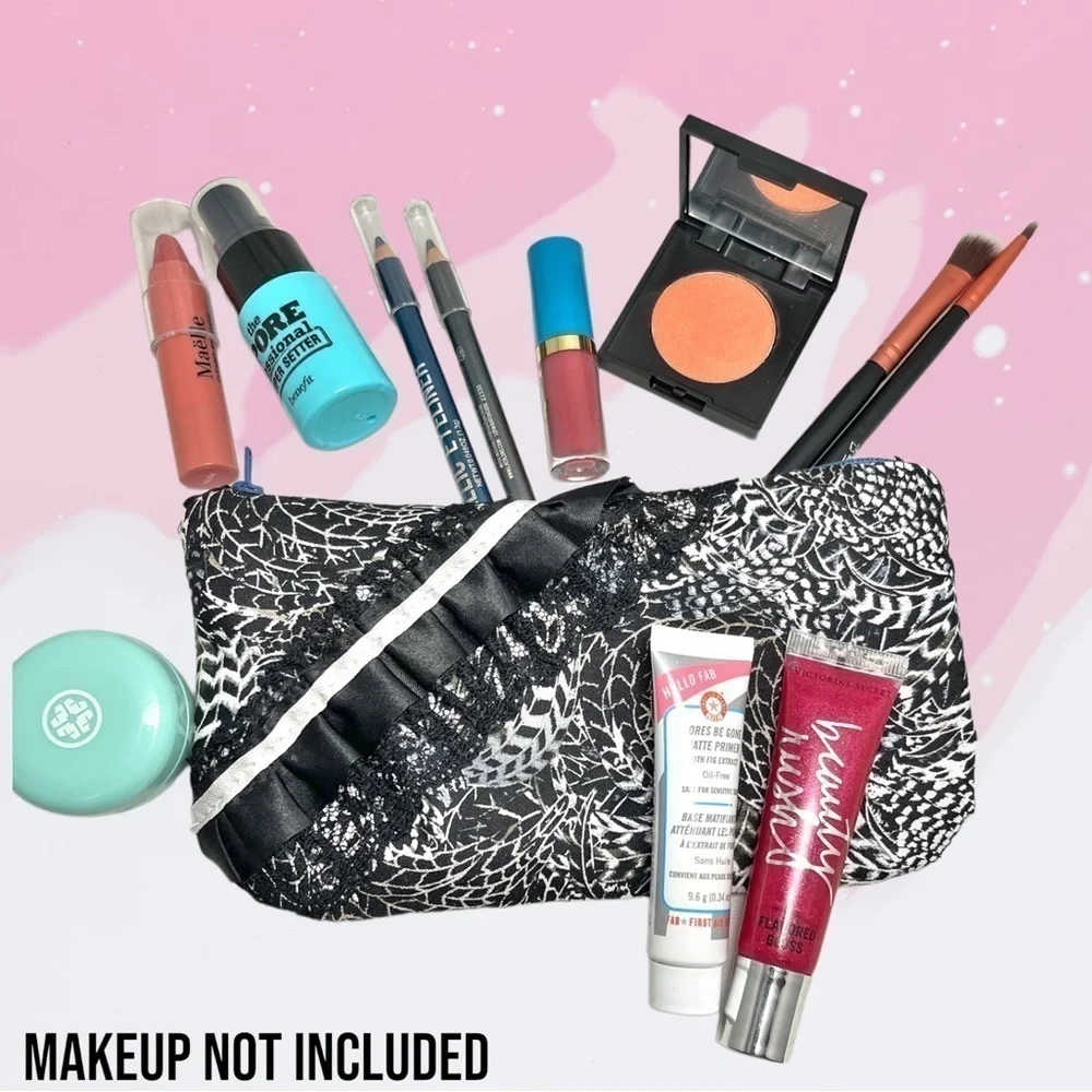 Waterproof Make Up Bag- Black Feather